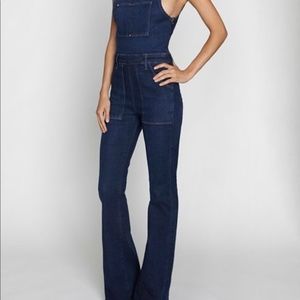 Frame Blue Le High Flared Stretch-Denim Overalls